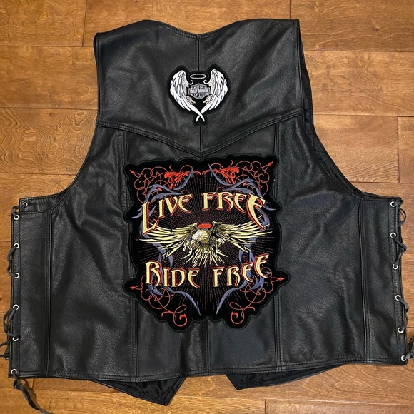 Women’s Genuine Leather Vest with Harley Davidson patches XL Biker Motorcycle - Picture 12 of 13